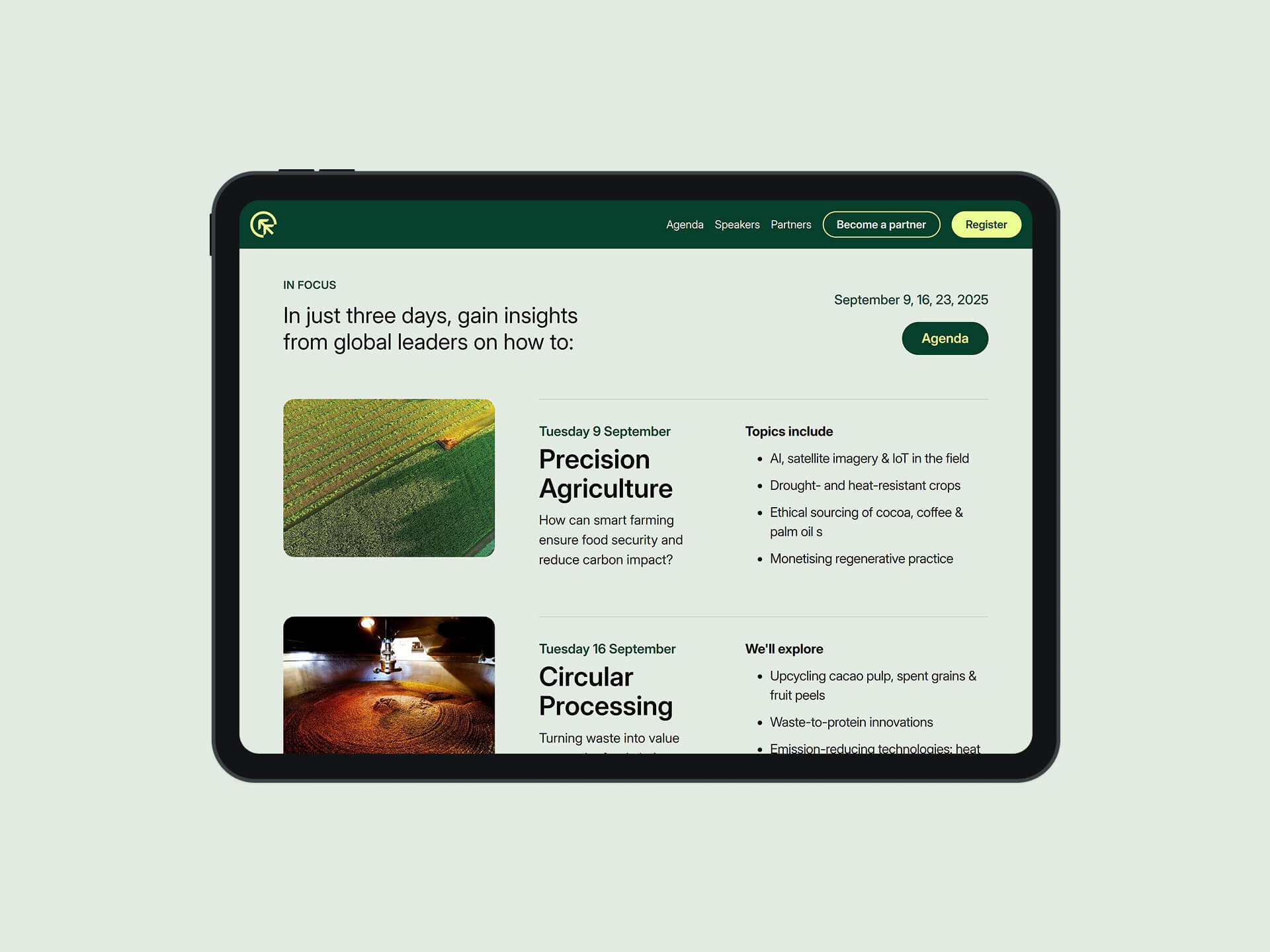 A laptop screen of the website homepage programme section