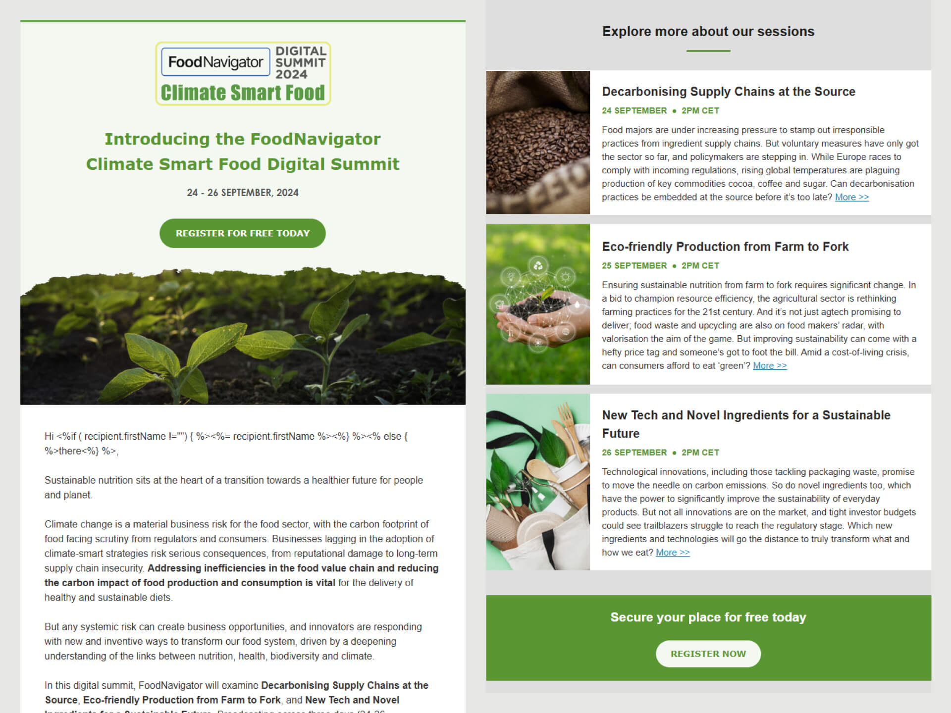 Screengrabs of the old email template