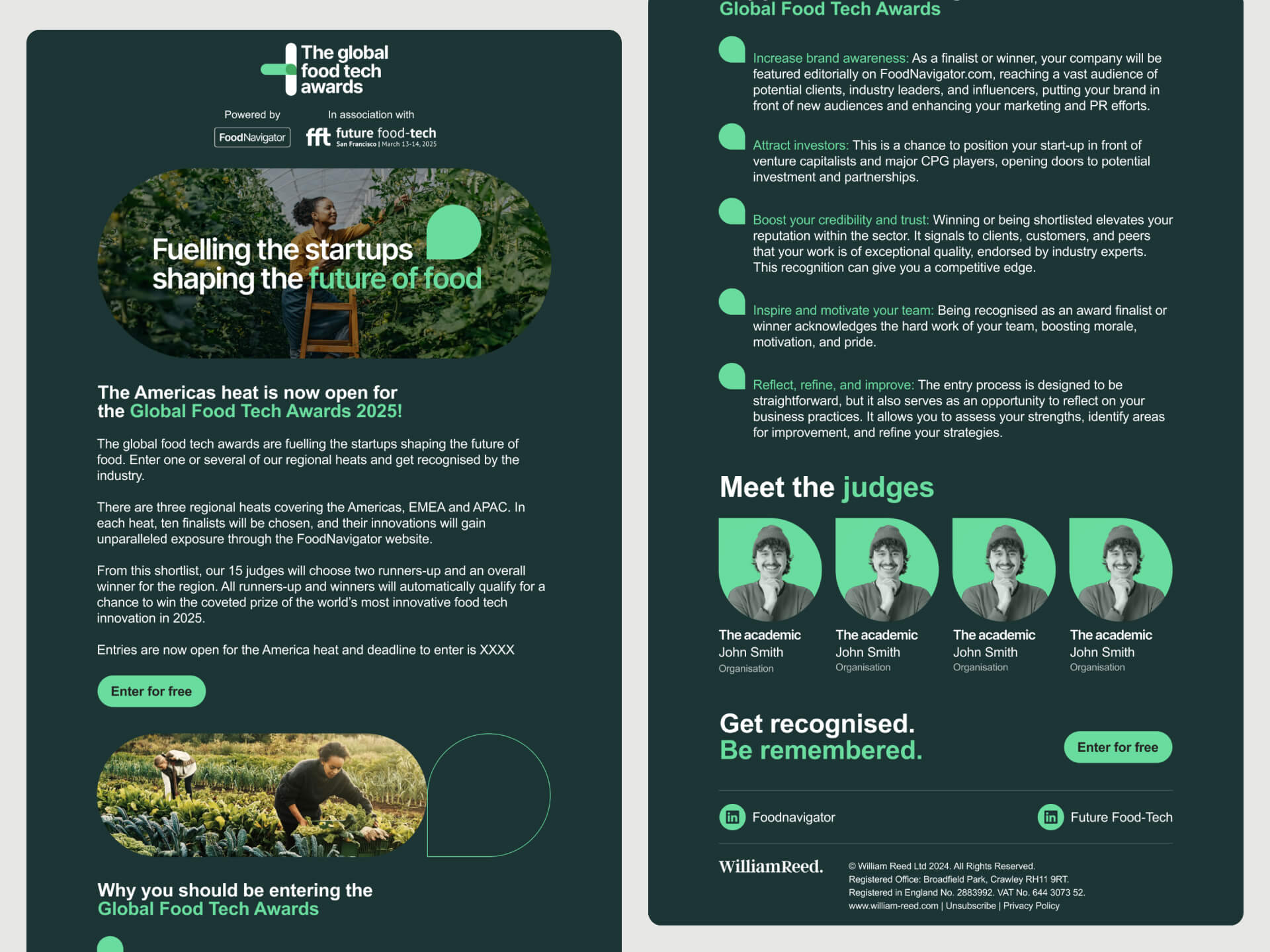 Two columns of an email template