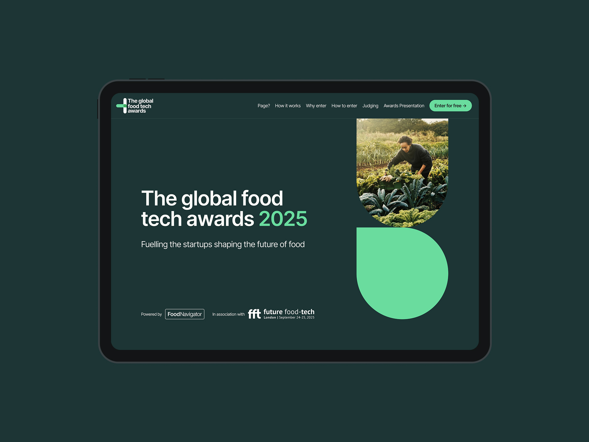 A laptop screen of the hero from the Global Food Tech Awards website homepage