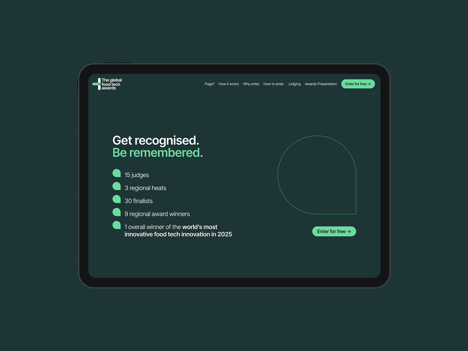 A laptop screen of the list of stats from the Global Food Tech Awards website homepage
