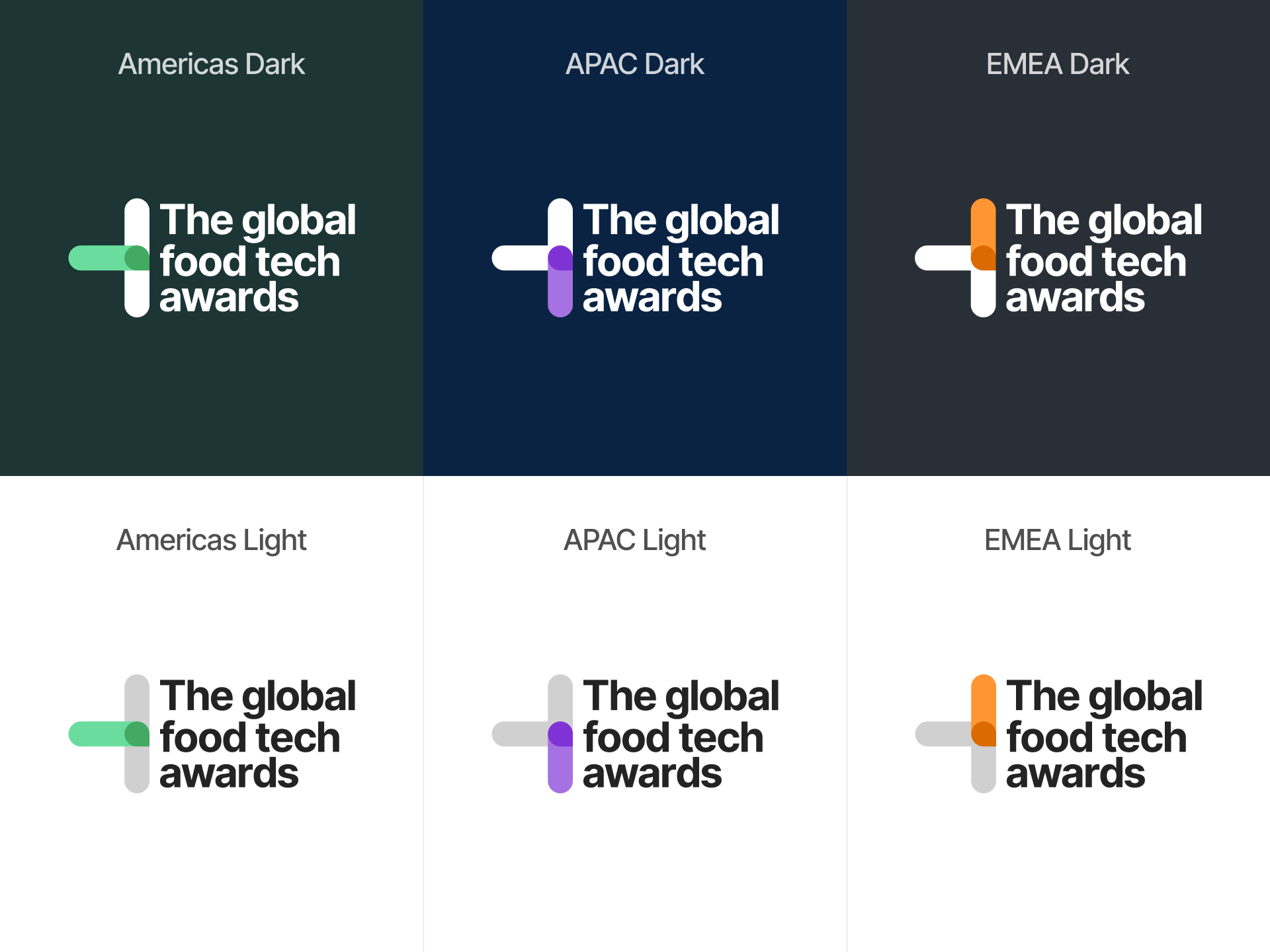 The Global Food Tech Award logo types on dark and white backgrounds