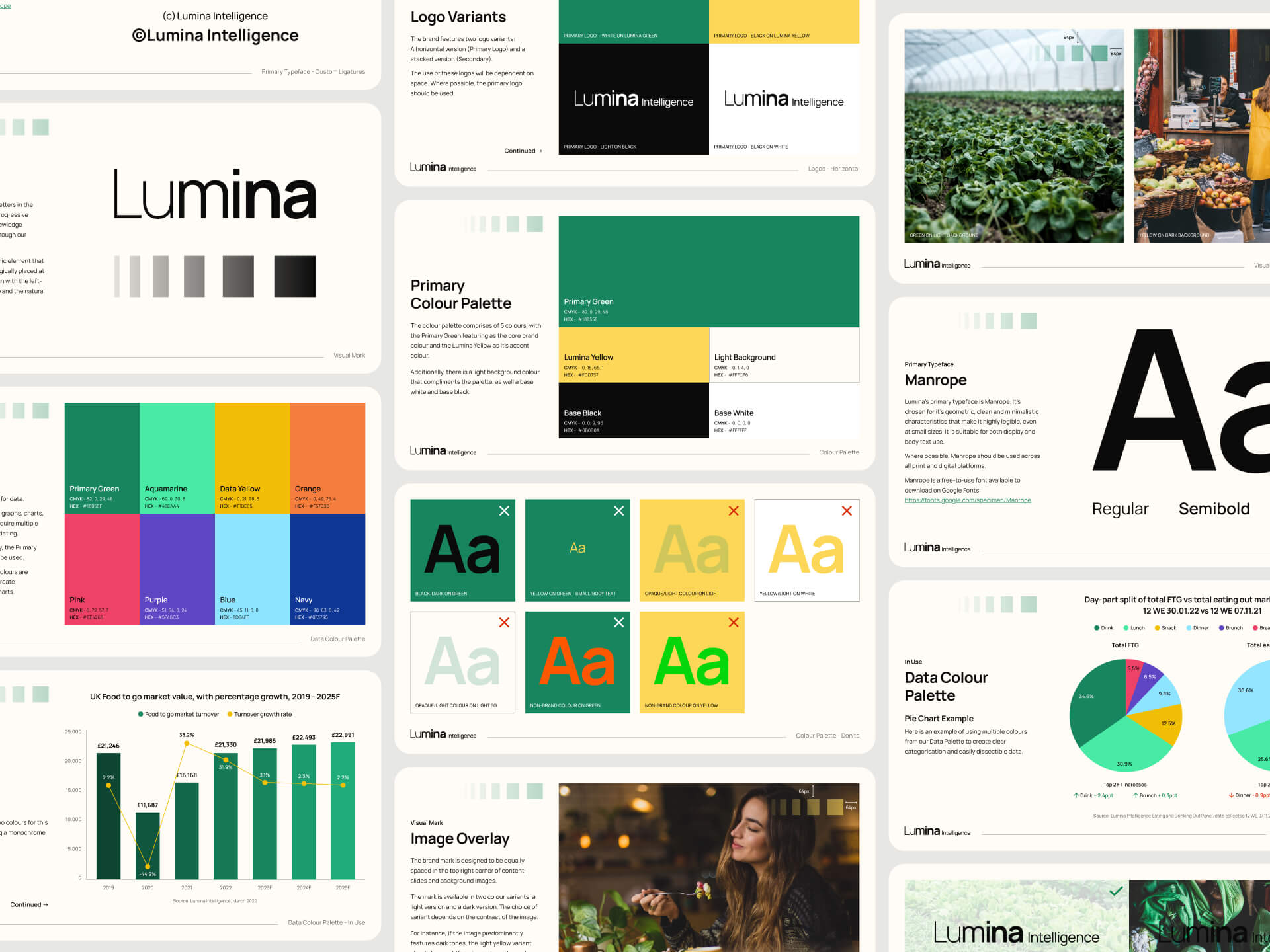 A grid of slides from the Lumina brand guidelines
