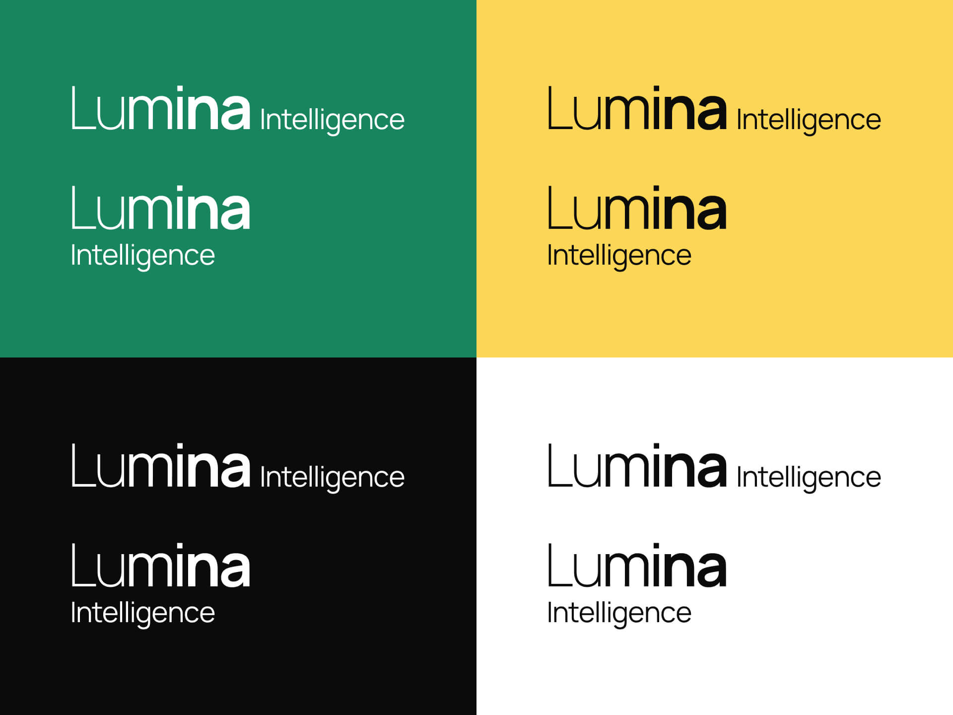 A four grid of each Lumina brand colour and the logos laid on top of each segment