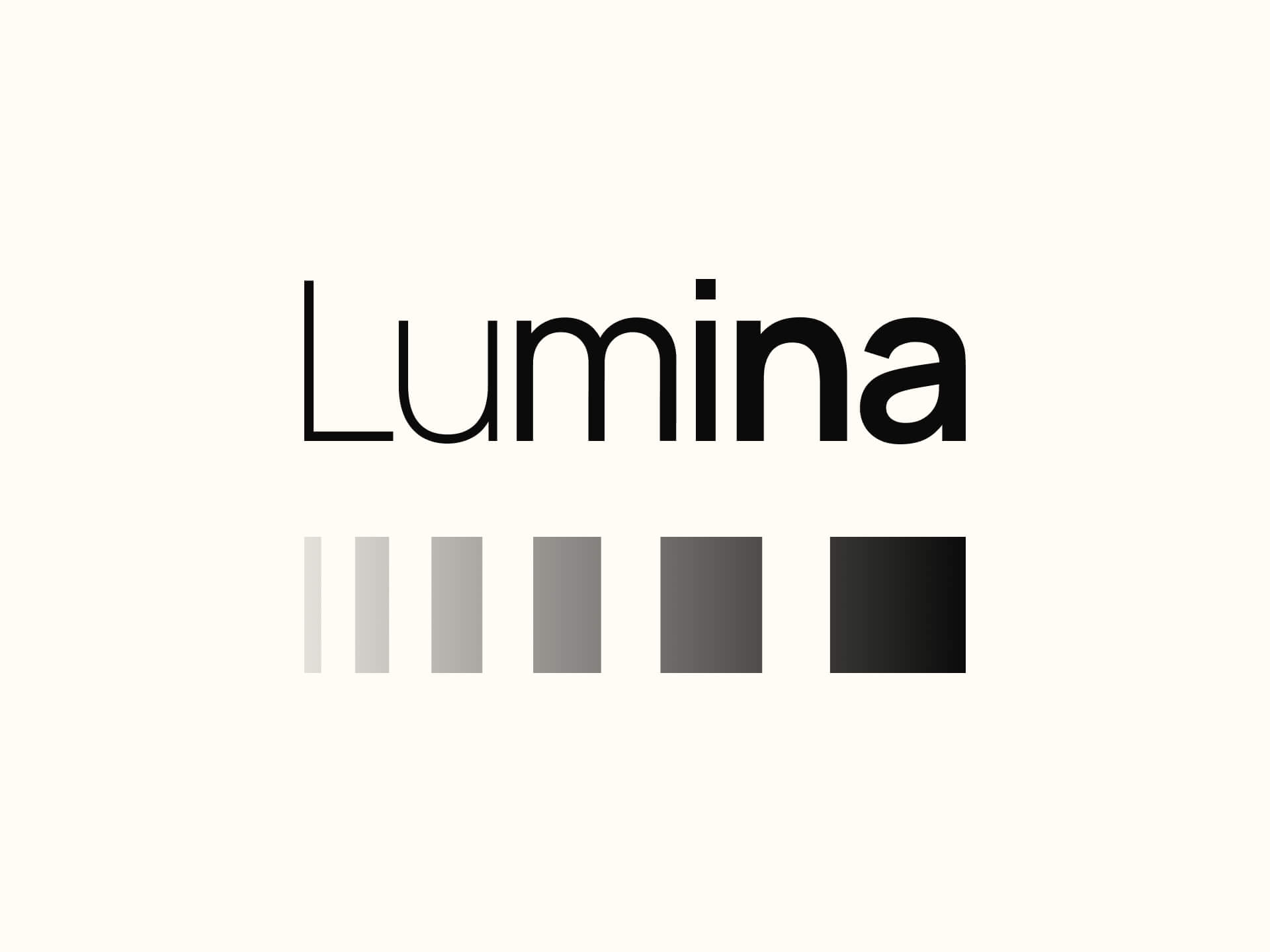The Lumina part of the logo positioned above a vertical rectangles that faded from light to dark, thin to thick weight