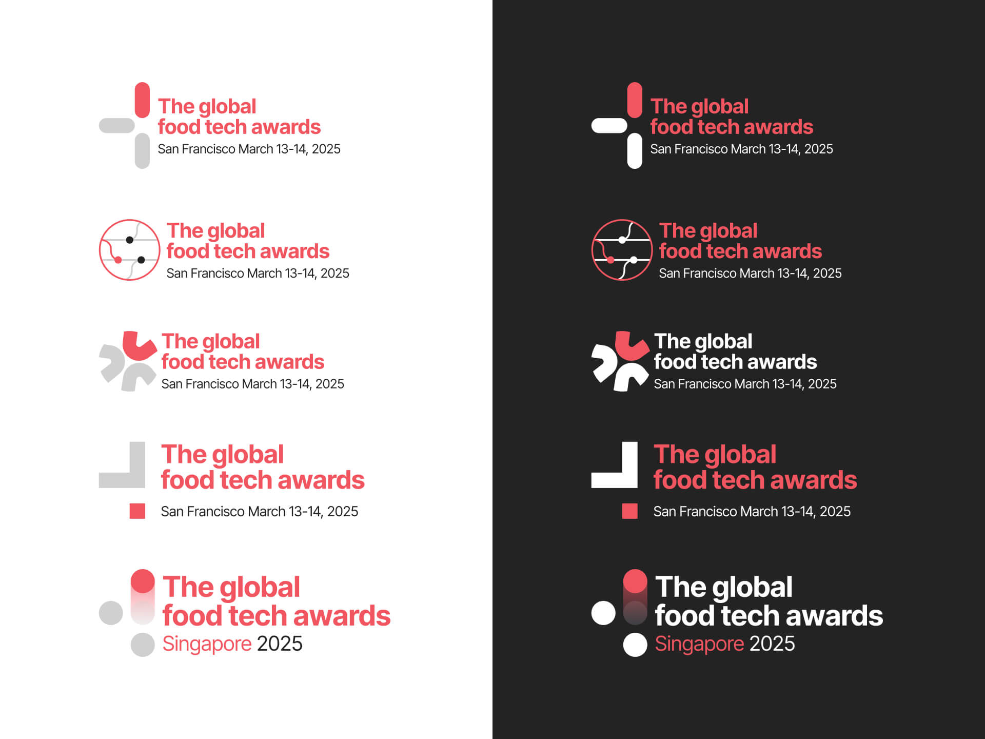 Another 50/50 slide of logo explorations in black and white