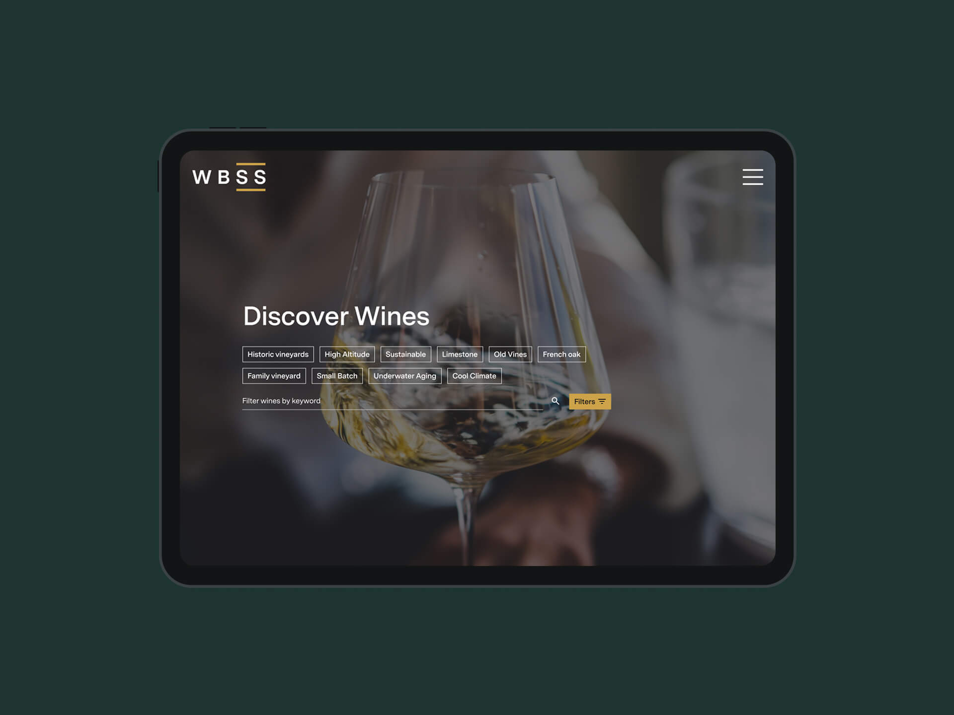 A laptop screen of the wine seletion page filters