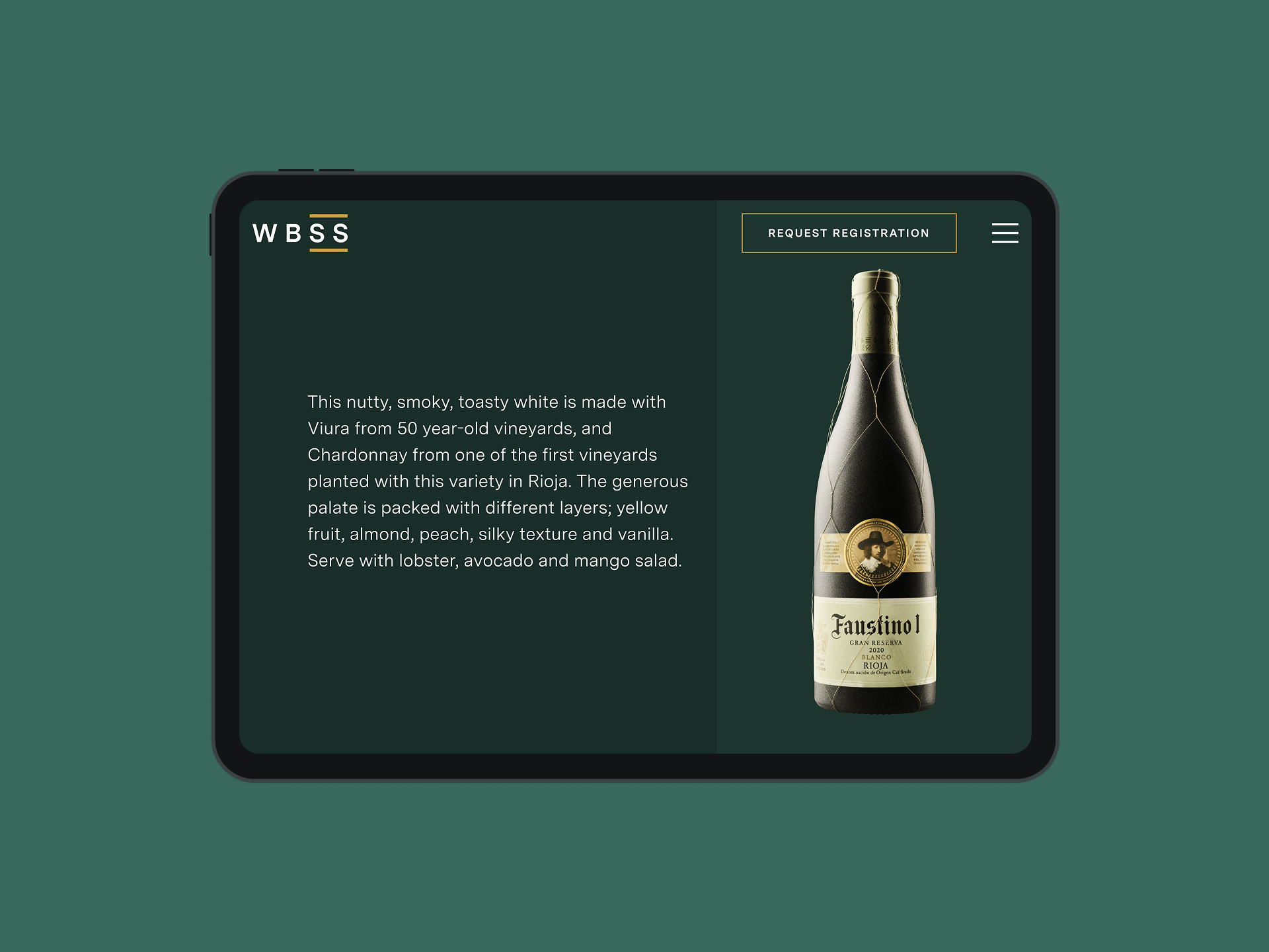 A laptop screen of the wine profile with the wine bottle image on the right and its short description on the left